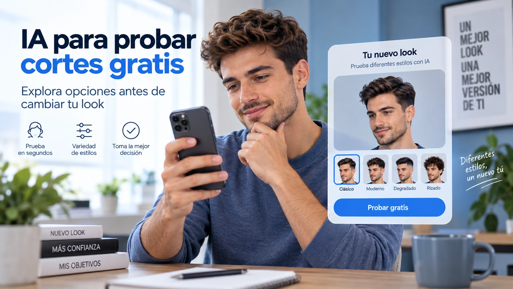 Hombre revisando qué corte de pelo le queda mejor según la forma de su cara